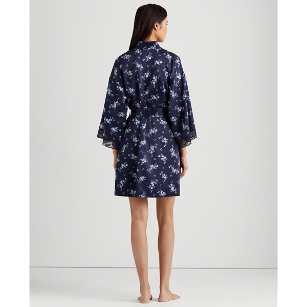 Navy Floral Lace-Trim Robe Lauren 5