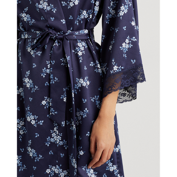 Navy Floral Lace-Trim Robe Lauren 6