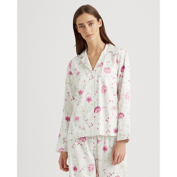 Ivory Floral Print Sateen-Cotton Sleep Set Lauren 4