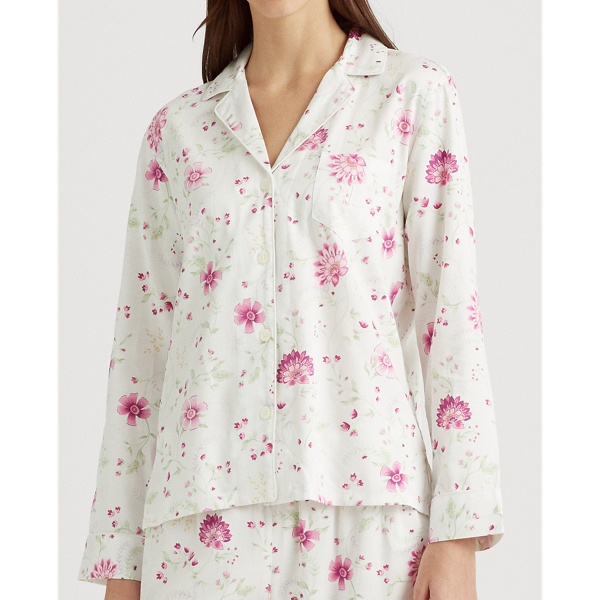 Ivory Floral Print Sateen-Cotton Sleep Set Lauren 6