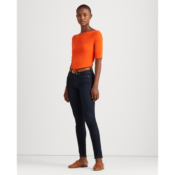 Dusk Orange Cotton-Blend Boatneck Top Lauren 4