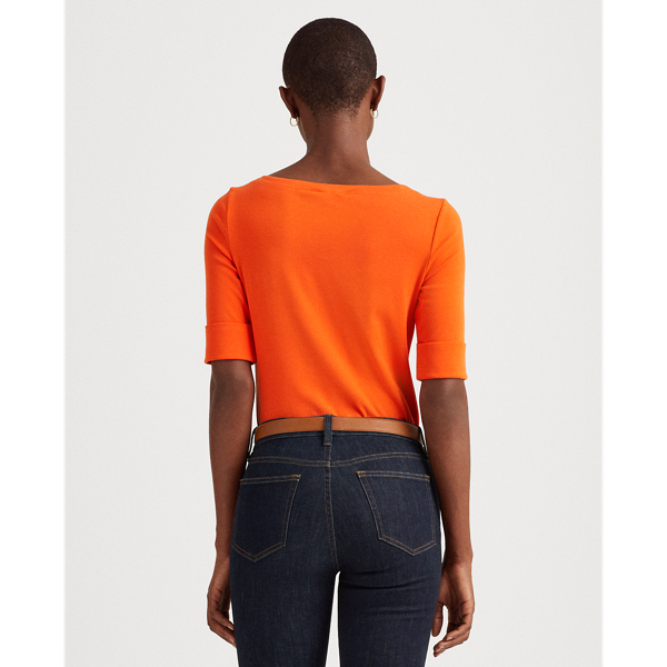 Dusk Orange Cotton-Blend Boatneck Top Lauren 5