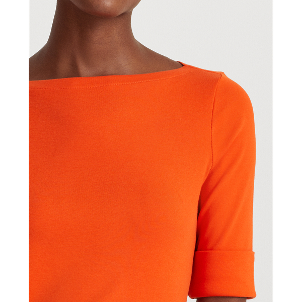 Dusk Orange Cotton-Blend Boatneck Top Lauren 6