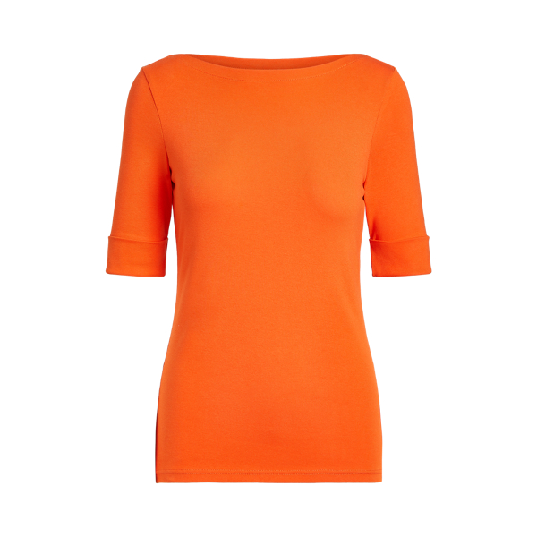 Dusk Orange Cotton-Blend Boatneck Top Lauren 2