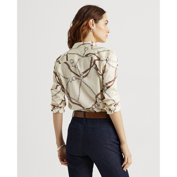 Camicia in rasatello con stampa Lauren in Panna pallido multicolore 4