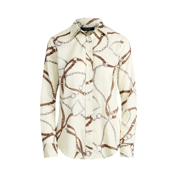 Camicia in rasatello con stampa Lauren in Panna pallido multicolore 2