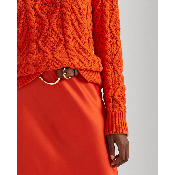 Dusk Orange Cable-Knit Mockneck Jumper Lauren 6