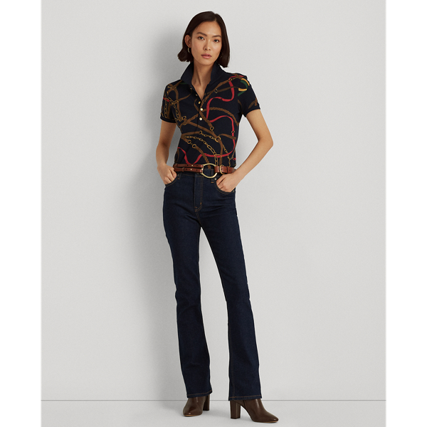 Blue Multi Print Pique Polo Shirt Lauren 4