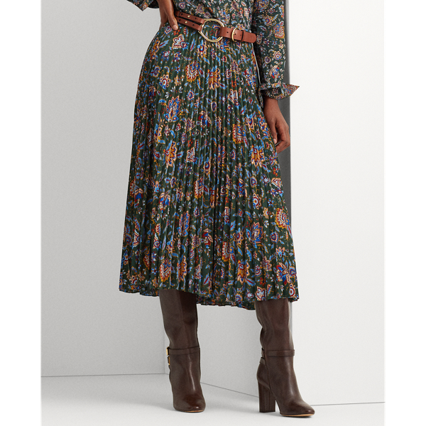 Deep Pine Multi Print Pleated Georgette Skirt Lauren 4
