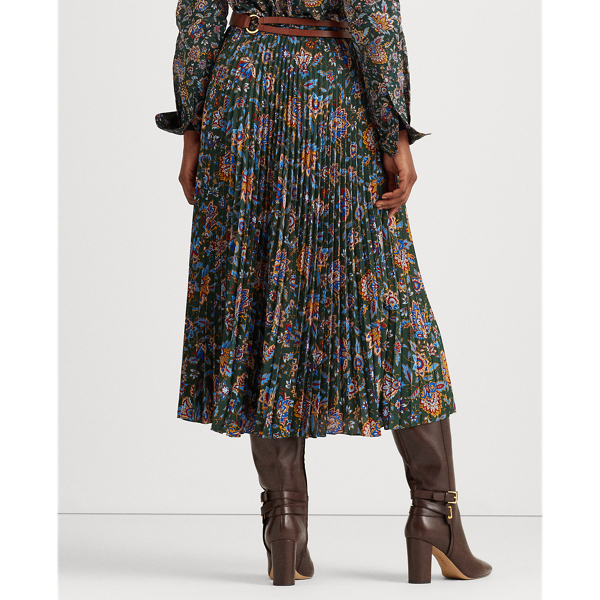 Deep Pine Multi Print Pleated Georgette Skirt Lauren 5