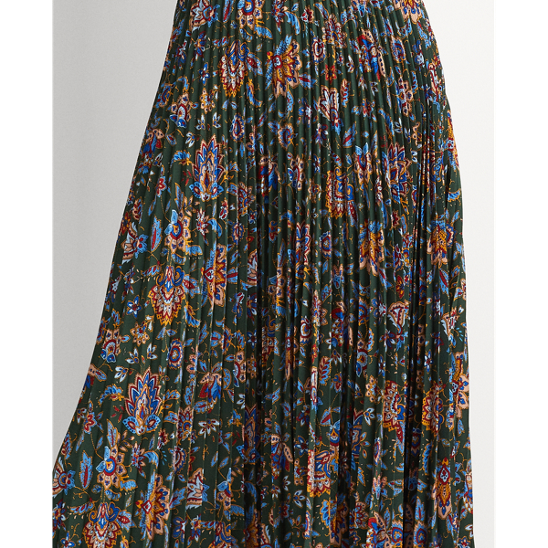 Deep Pine Multi Print Pleated Georgette Skirt Lauren 6