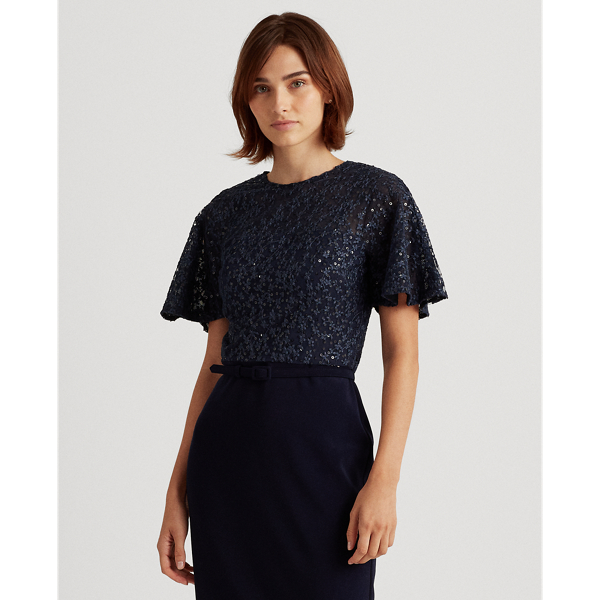 Sequined Lace-Jersey Dress Lauren in Lighthouse Navy 4