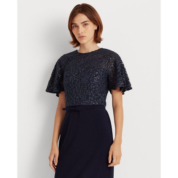 Sequined Lace-Jersey Dress Lauren in Lighthouse Navy 6