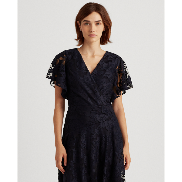 Lighthouse Navy Floral Flutter-Sleeve Dress Lauren 4