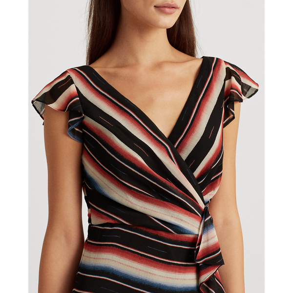 Black/Garnet/Multi Striped Georgette Maxidress Lauren 6