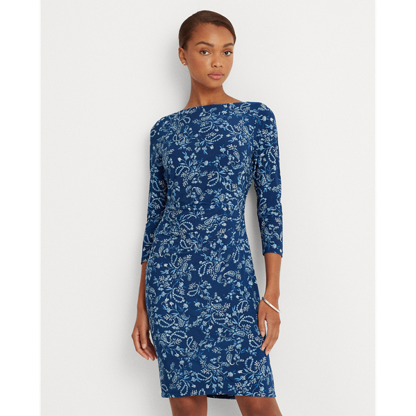 Robe ruch&eacute;e jersey motif cachemire Lauren en Royal nuit/Bleu/Multi 3