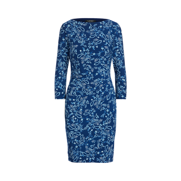 Robe ruch&eacute;e jersey motif cachemire Lauren en Royal nuit/Bleu/Multi 2