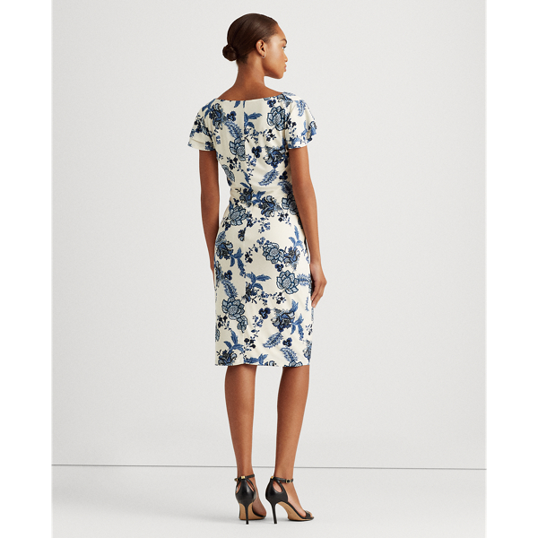 Lemon Ivory/Blue/Multi Floral Jersey Surplice Dress Lauren 5