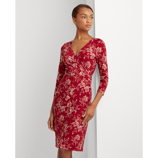 Romantic Garnet/Dark Ivor Floral Jersey Surplice Dress Lauren 3