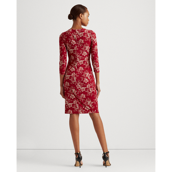 Romantic Garnet/Dark Ivor Floral Jersey Surplice Dress Lauren 4