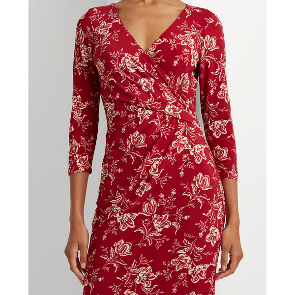 Romantic Garnet/Dark Ivor Floral Jersey Surplice Dress Lauren 5