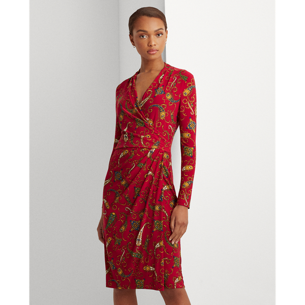 Robe pliss&eacute;e jersey motif cachemire Lauren en Red/Blue/Multi 3