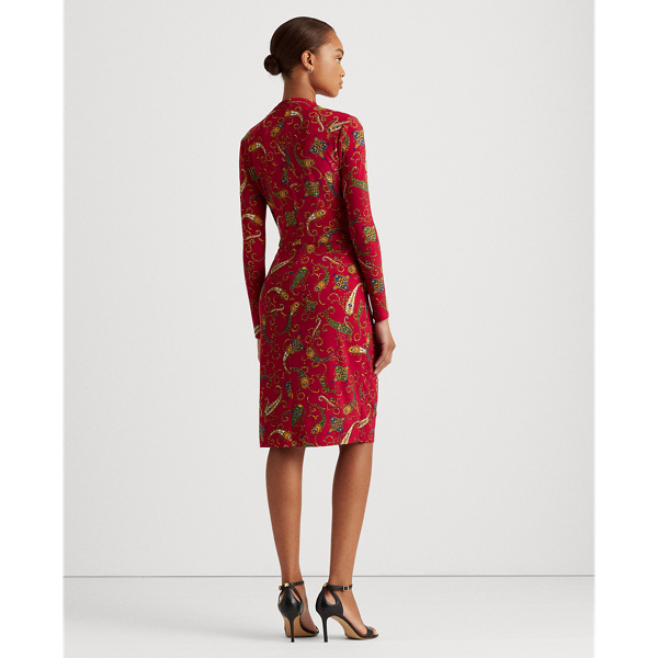 Robe pliss&eacute;e jersey motif cachemire Lauren en Red/Blue/Multi 4