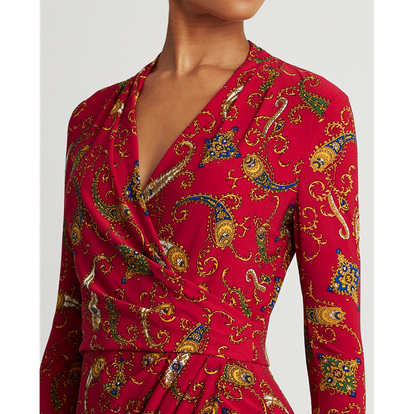 Robe pliss&eacute;e jersey motif cachemire Lauren en Red/Blue/Multi 5