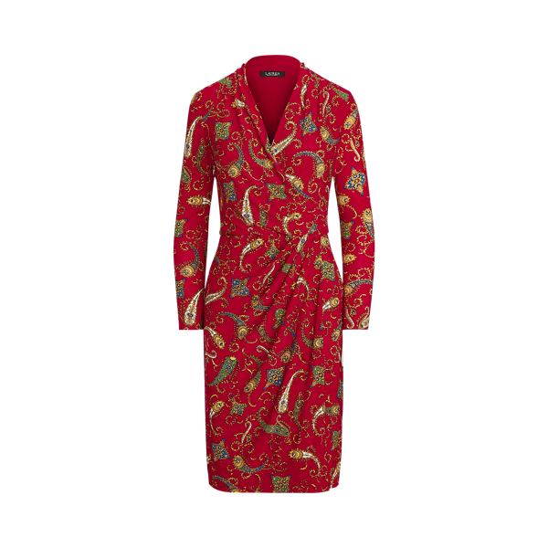 Robe pliss&eacute;e jersey motif cachemire Lauren en Red/Blue/Multi 2