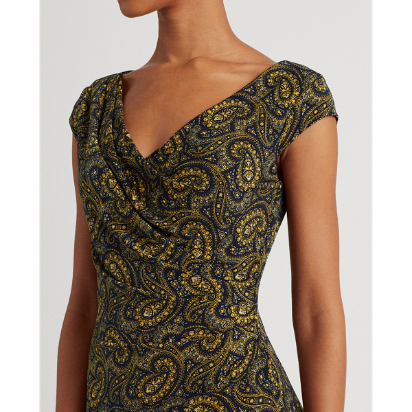 Lighthouse Navy/Gold/Crea Paisley Jersey Dress Lauren 6
