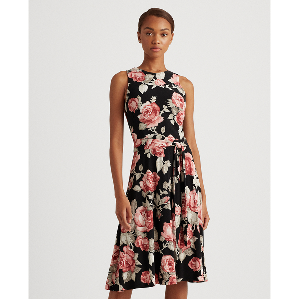 Floral Jersey Midi Dress Lauren in Black/Garnet/Multi 4