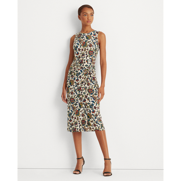Robe jersey fleurie sans manches Lauren en Citron ivoire/Bleu/Multi 4