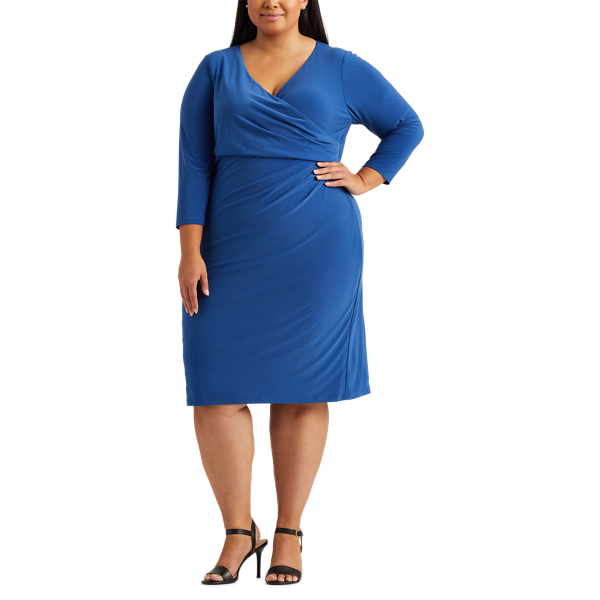 Dark Cerulean Surplice Jersey Dress Lauren Woman 3