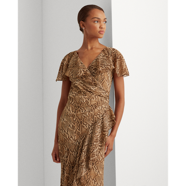 Ruffle-Trim Georgette Gown Lauren in Copper Multi 4