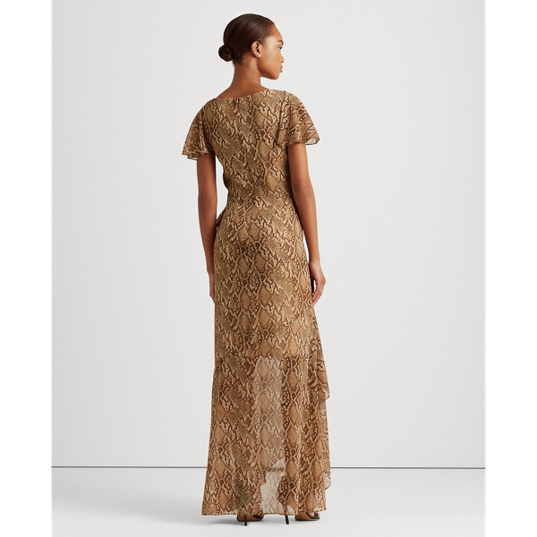 Ruffle-Trim Georgette Gown Lauren in Copper Multi 5