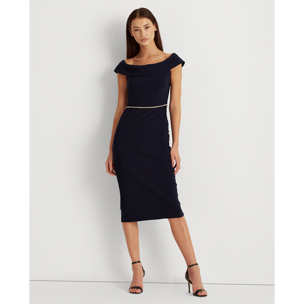 Lighthouse Navy Jersey Off-the-Shoulder Dress Lauren 4