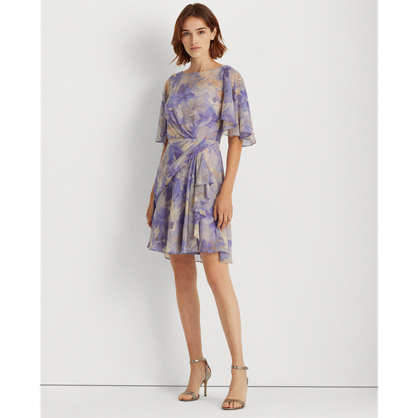 Robe en georgette manches volant&eacute;es Lauren en Lavande/Violet/Multi 4