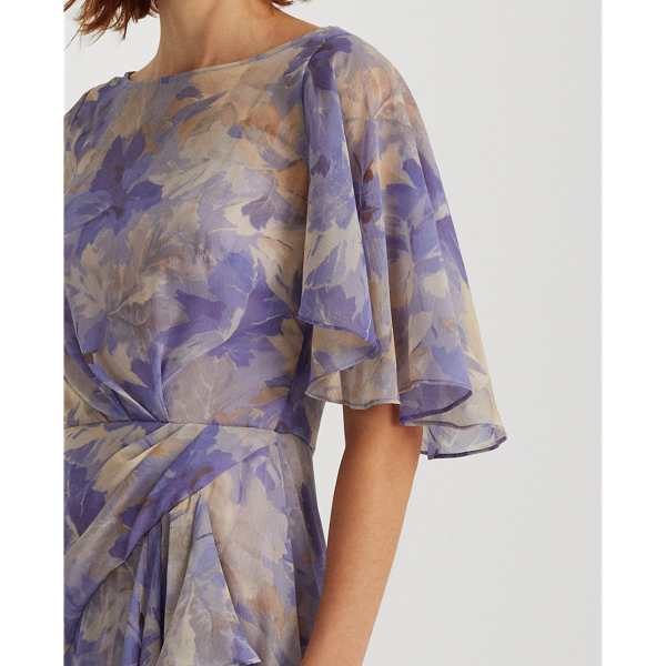 Robe en georgette manches volant&eacute;es Lauren en Lavande/Violet/Multi 6