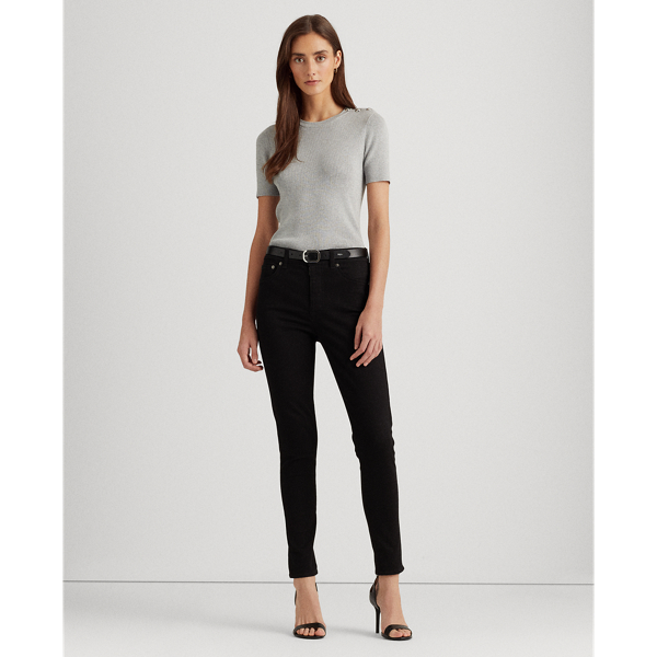 Button-Trim Metallic Sweater Lauren em Silver Lurex 4