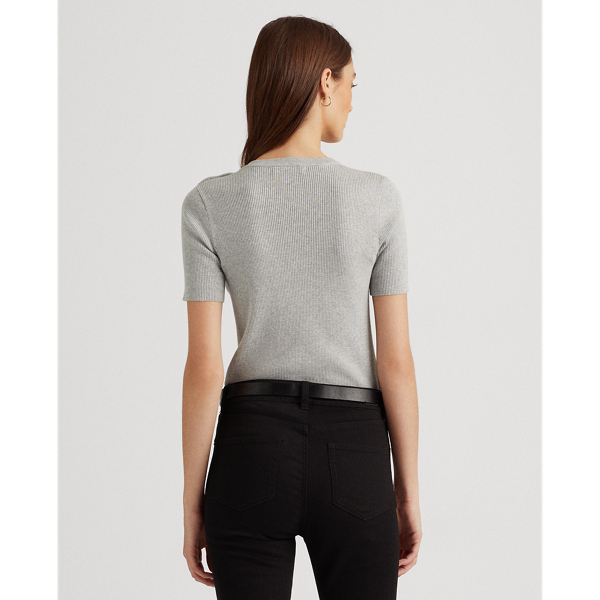 Button-Trim Metallic Sweater Lauren em Silver Lurex 5