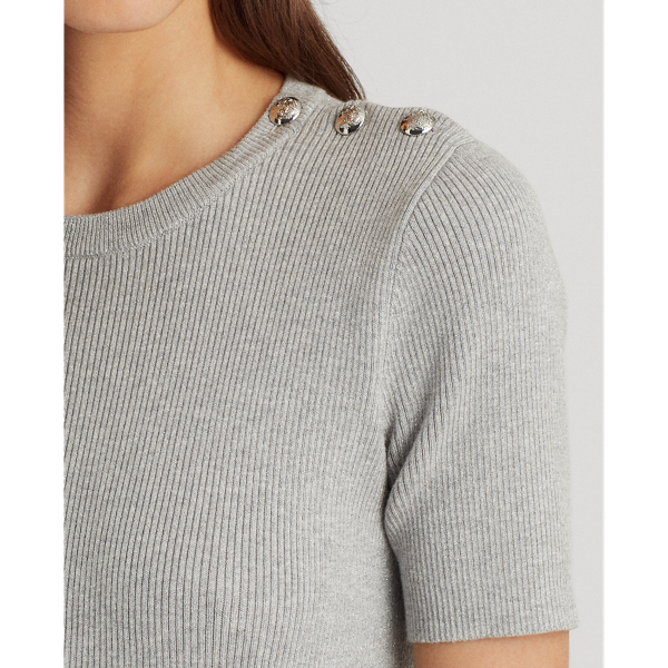 Button-Trim Metallic Sweater Lauren em Silver Lurex 6