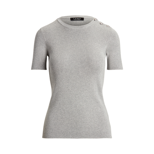 Button-Trim Metallic Sweater Lauren em Silver Lurex 2