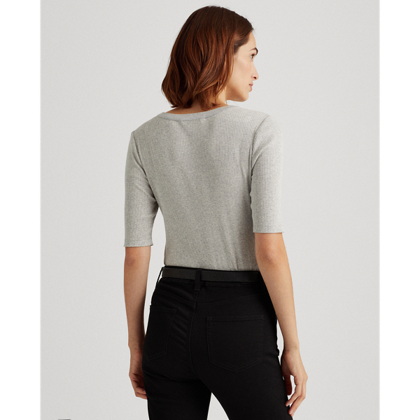 Cotton-Blend Henley Top Lauren em Pearl Grey Heather 5