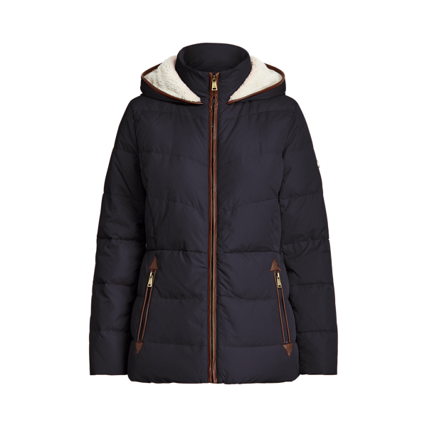Faux-Leather-Trim Down Coat Lauren Petite 1
