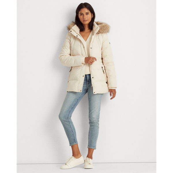 Moda Cream Interior-Drawstring Down Coat Lauren Petite 3