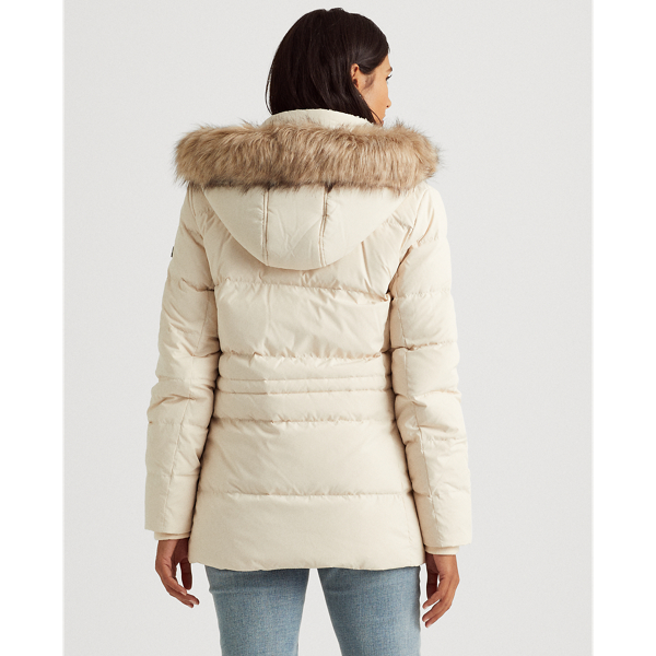 Moda Cream Interior-Drawstring Down Coat Lauren Petite 4