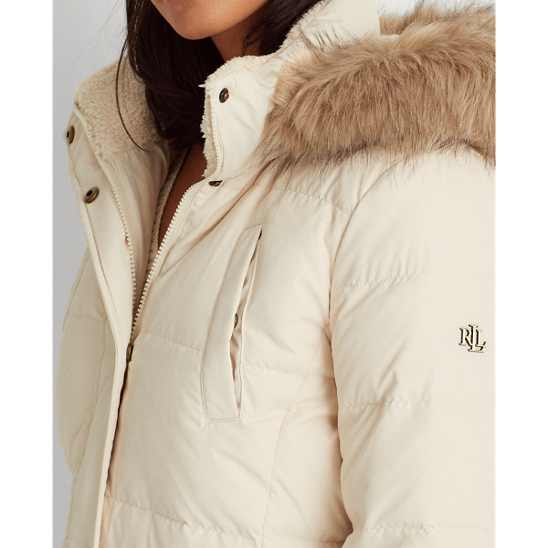 Moda Cream Interior-Drawstring Down Coat Lauren Petite 5