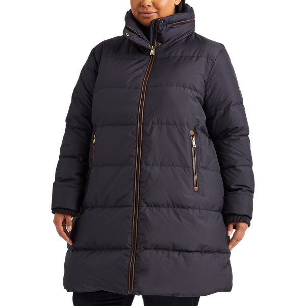 Dk Navy Faux Leather-Trimmed Down Coat Lauren Woman 4