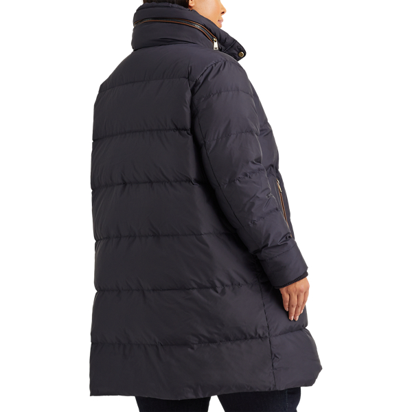 Dk Navy Faux Leather-Trimmed Down Coat Lauren Woman 5