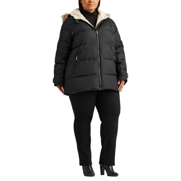Black Hooded Down Coat Lauren Woman 3